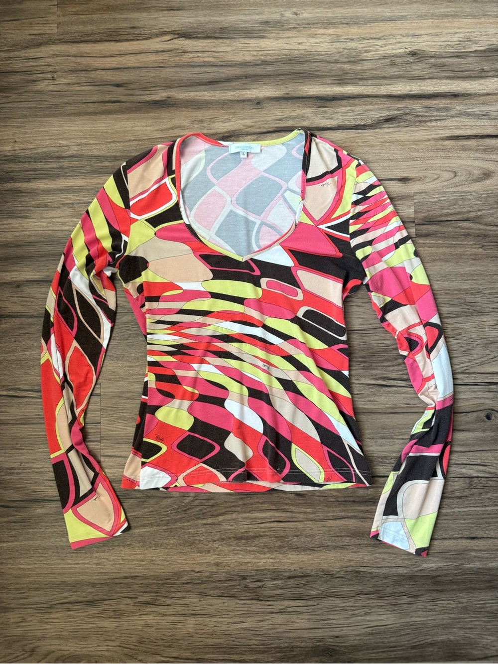 Emilio Pucci Firenze Vintage Abstract Geometric Print Long Sleeve Top M/Large